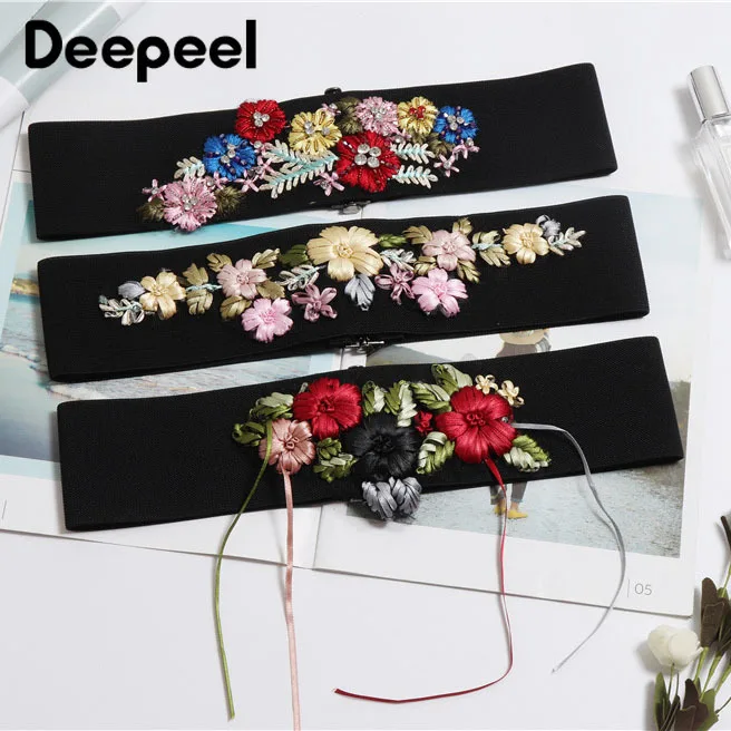 

1 шт., женский эластичный пояс с цветочной вышивкой, 7,5 Х70 см