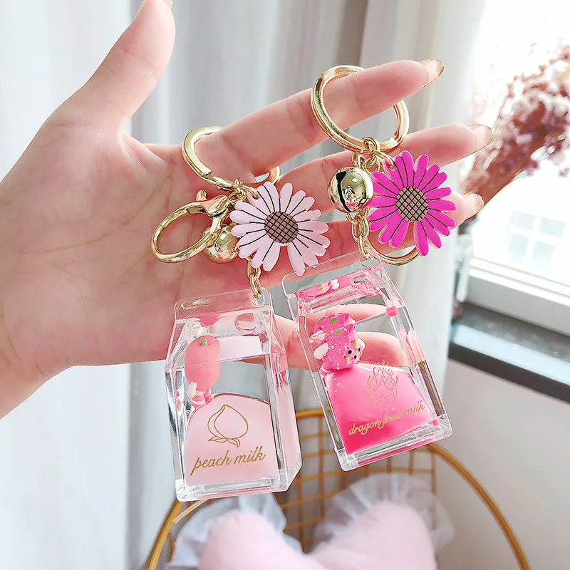 Floating Cute Watermelon Keyring Acrylic Bottle Keychain Moving Liquid Quicksand Fruit Key Ring for Women Bag Pendant Keyfob | Украшения и
