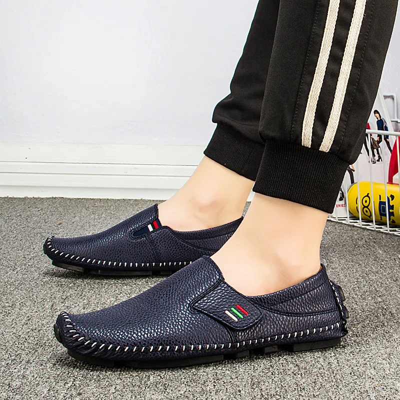 Мужские повседневные Мокасины дышащие на липучке большие размеры 37-48 для лета