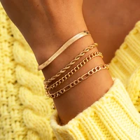 4pcsset charm snake chain bracelets for women girls fashion gold color rope chain herringbone link bracelet bohemian jewelry