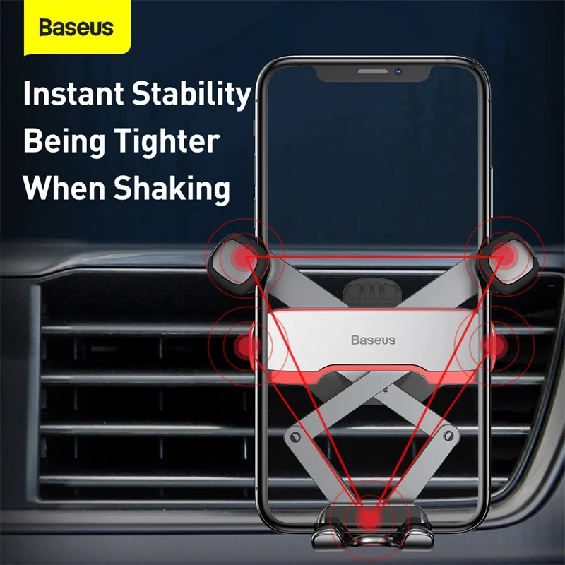 baseus car phone holder metal gravity auto air vent mobilephone stand for 4 7 6 5 inch phone invisibile car support free global shipping
