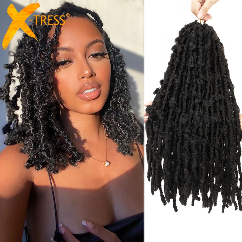 

Synthetic Butterfly Locs Pre Looped Crochet Braiding Hair Extensions For Women X-TRESS Black Color Distressed Faux Locs Braids