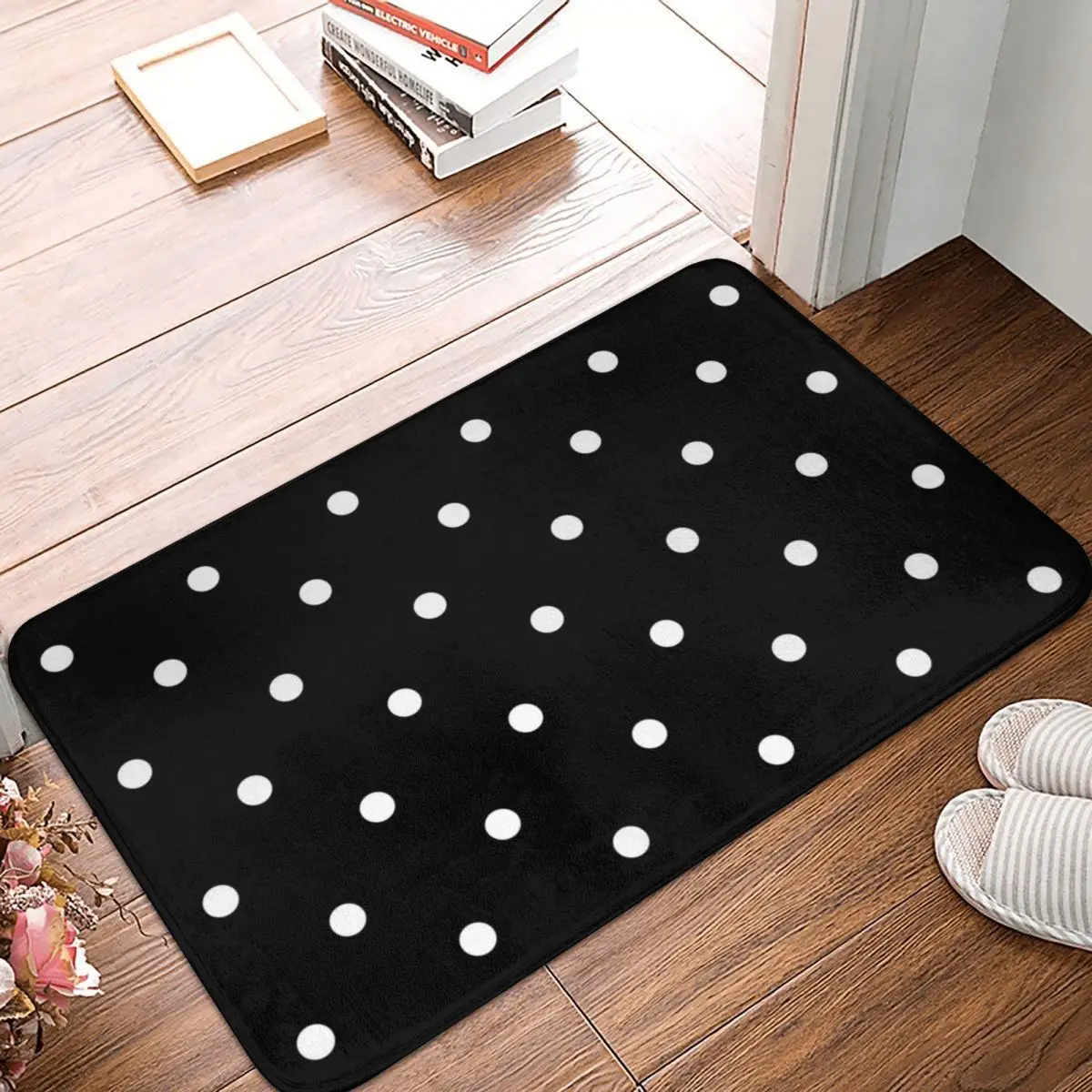 

Polka Dots Black And White Doormat Carpet Mat Rug Polyester Anti-slip Floor Decor Bath Bathroom Kitchen Bedroom 40*60