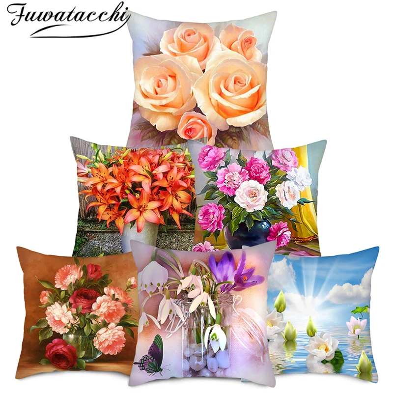 Чехол для подушки Fuwatacchi с изображением шампанского и розы двухсторонняя