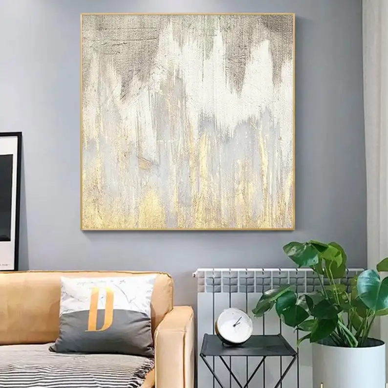 Большой абстрактный художественный холст Большая Картина золотой белый