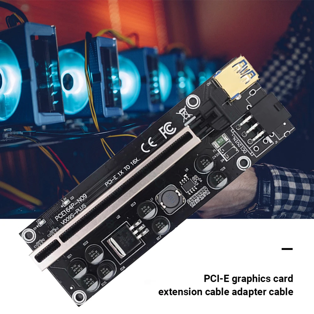 PCIe Riser Ver 009S Plus PCI Express 1x до 16X Адаптерная карта PCI-E удлинитель для BTC Майнер SATA