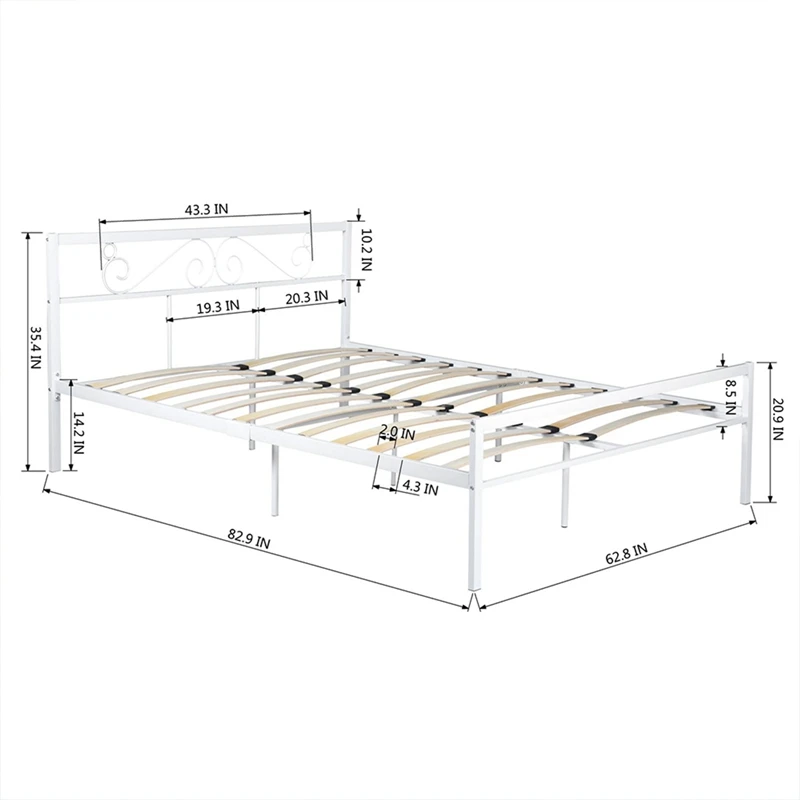 

Queen Metal Bed Frame Full Size Bed Frame with Headboard Metal Platform Bed Heavy Duty Slats Support Mattress Foundation Base