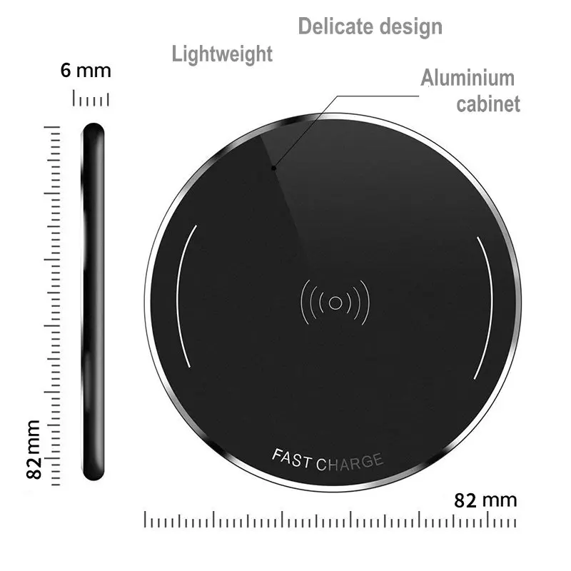 Wireless Charger Ultra Thin Aviation Aluminum CNC Unibody Fast Charging Pad Black for iPhone Xs Max X 8 Plus Samsung Note9 S10 |