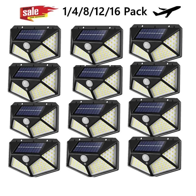 

4/8/16PC 100 Led Solar Light Outdoor Solar Wall Lamp PIR Motion Sensor Lamp 3 Modes Waterproof Solar Light For Garden Decoration