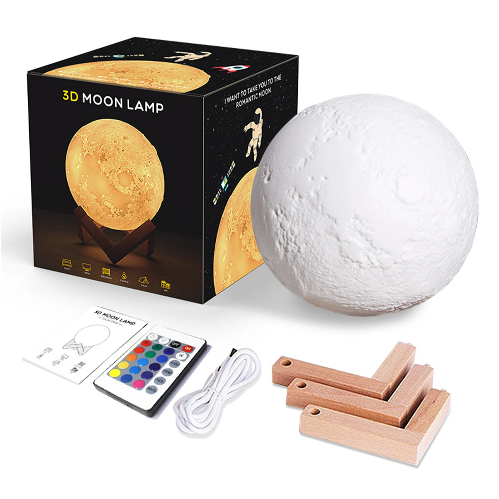 

16 Colors LED Moon Light Romantic Lunar Touch Control 3D Print Desktop Portable Home Decor USB Rechargeable Bedroom Night Lamp