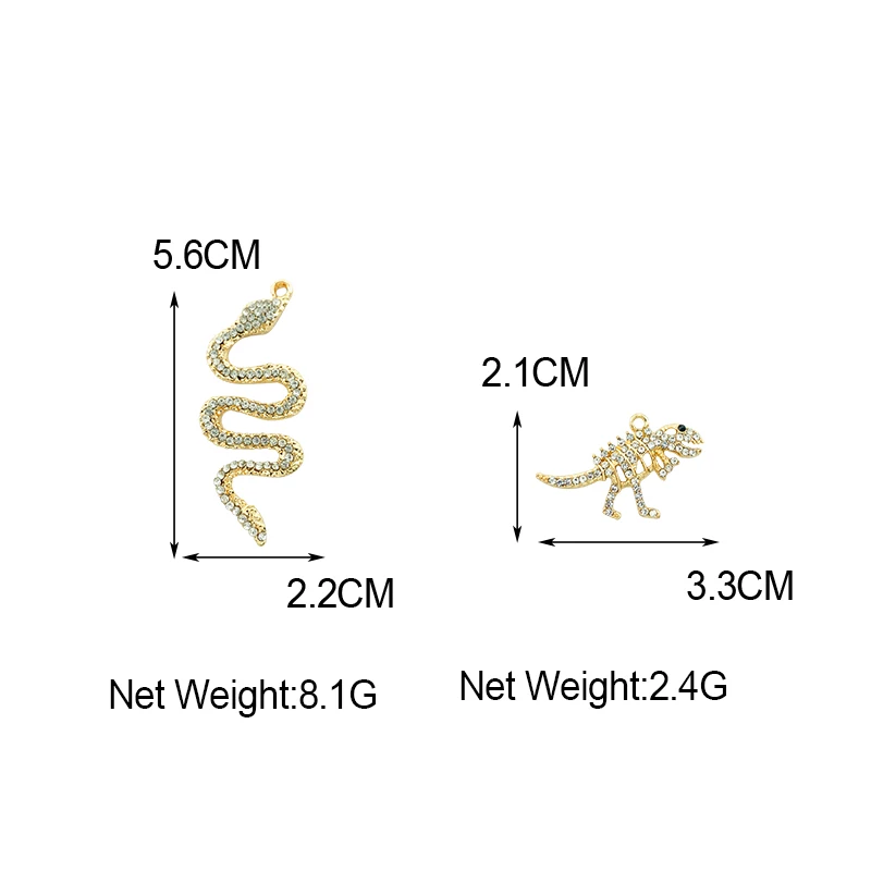 

10Pcs Unusual Animal Charms Golden Alloy Rhinestone Snake Dinosaur Pendant Charm For Necklace DIY Handmade Jewelry Accessories