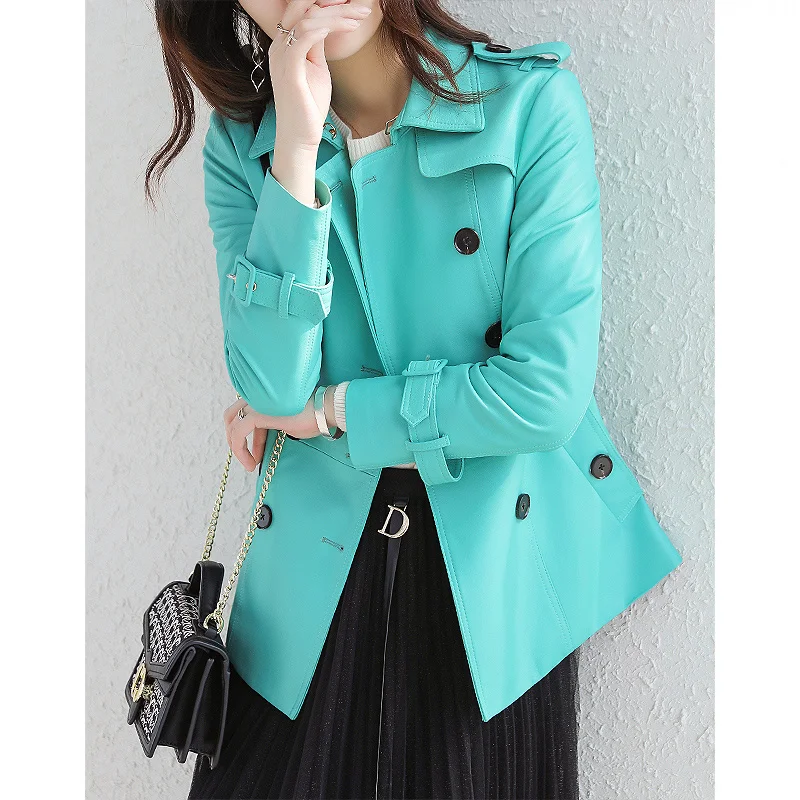

SHZQ 2021 Spring New Women's Wear Square Neck Sheep Leather Jacket Leather Jacket Foreign Style Work Clothes Thin Coat Fashion