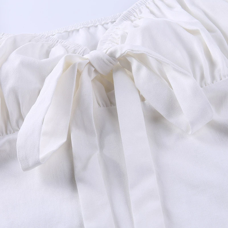 

ONEINALL Sexy Lace Up Dress For Women Square Collar Short Sleeve High Waist Mini Slim Dresses Female Fashion New Clothes Summer