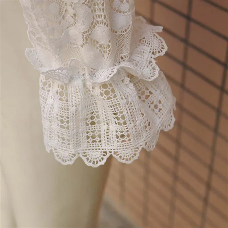 

Women Lace Blouse Elegant Formal Embroidery Long Sleeve White Shirts Office Lady Flower Hollow Fashion Female Chemise Clothing