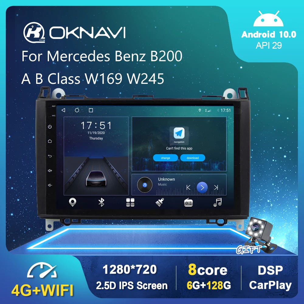 

9" Android 10 Car Radio Multimedia Video Player For Mercedes Benz B200 A B Class W169 W245 GPS Serero Carplay 4G Rear GPS No DVD