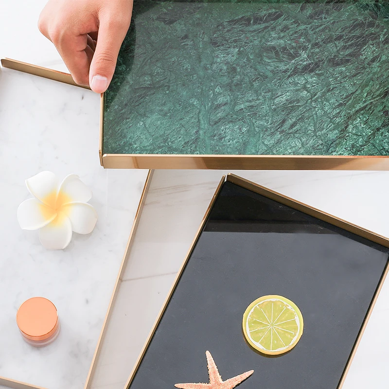 Великолепный металлический и Мраморный поднос ручной работы для домашнего
