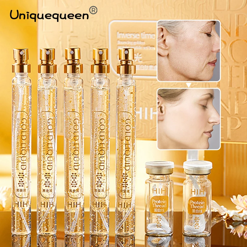 

24K Gold Face Serum Active Collagen Silk Thread Face EssenceAnti-Aging Smoothing Firming Moisturizing Hyaluronic Skin Care Set