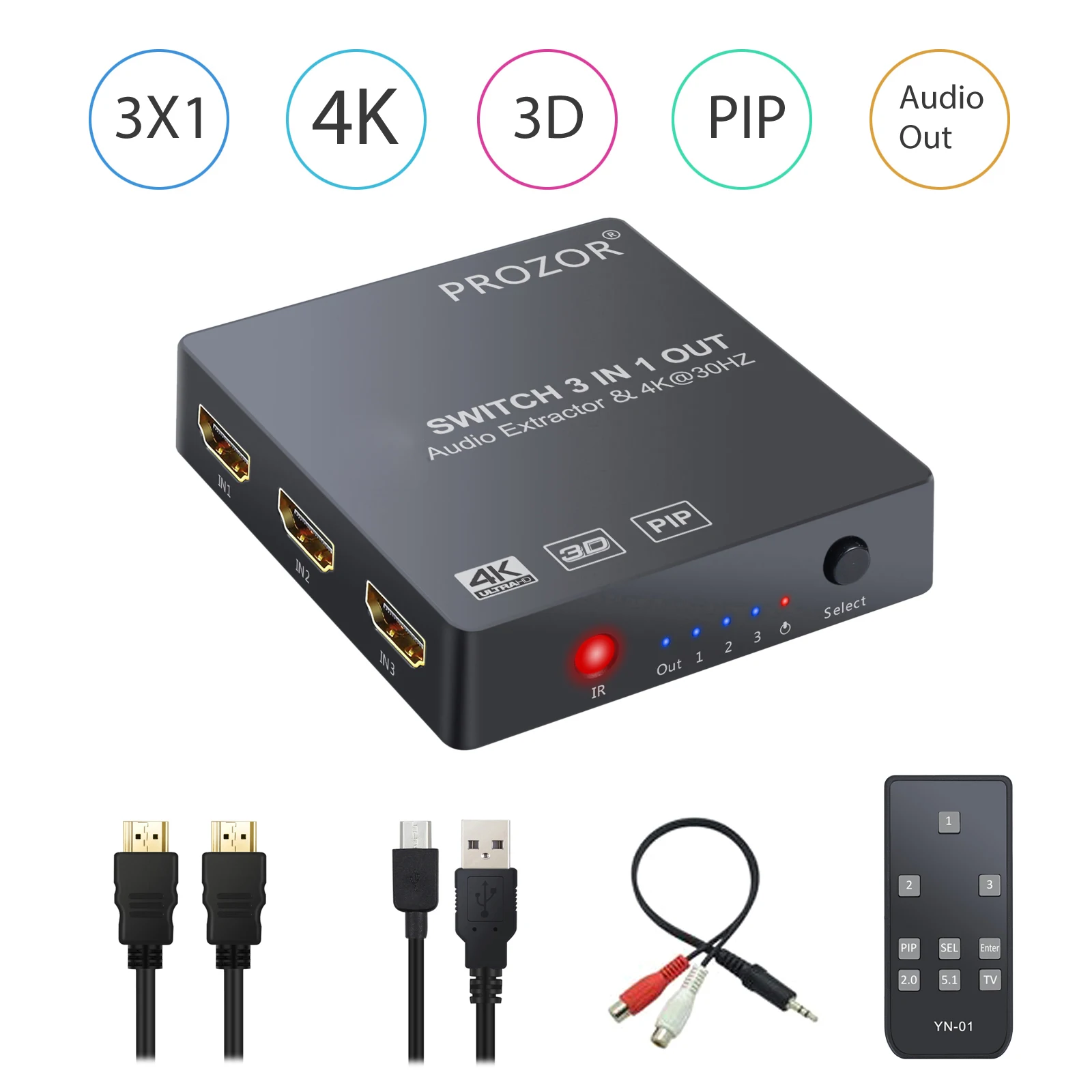 PROZOR 5x1 3x1 HDMI совместимый переключатель аудио экстрактор поддержка 4K 3D 1080P