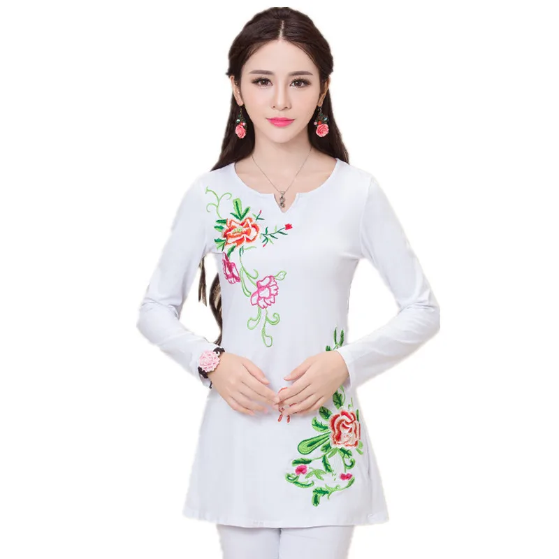 Весенне-осенняя женская футболка с вышивкой Blusas с длинным рукавом 5XL размера плюс качественные топы, женские хлопковые футболки - Цвет: Style Twelve