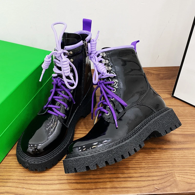 

Ботильоны Osunlina из лакированной кожи с круглым носком, на толстом среднем каблуке и платформе, высококачественные уличные модные женские бо...