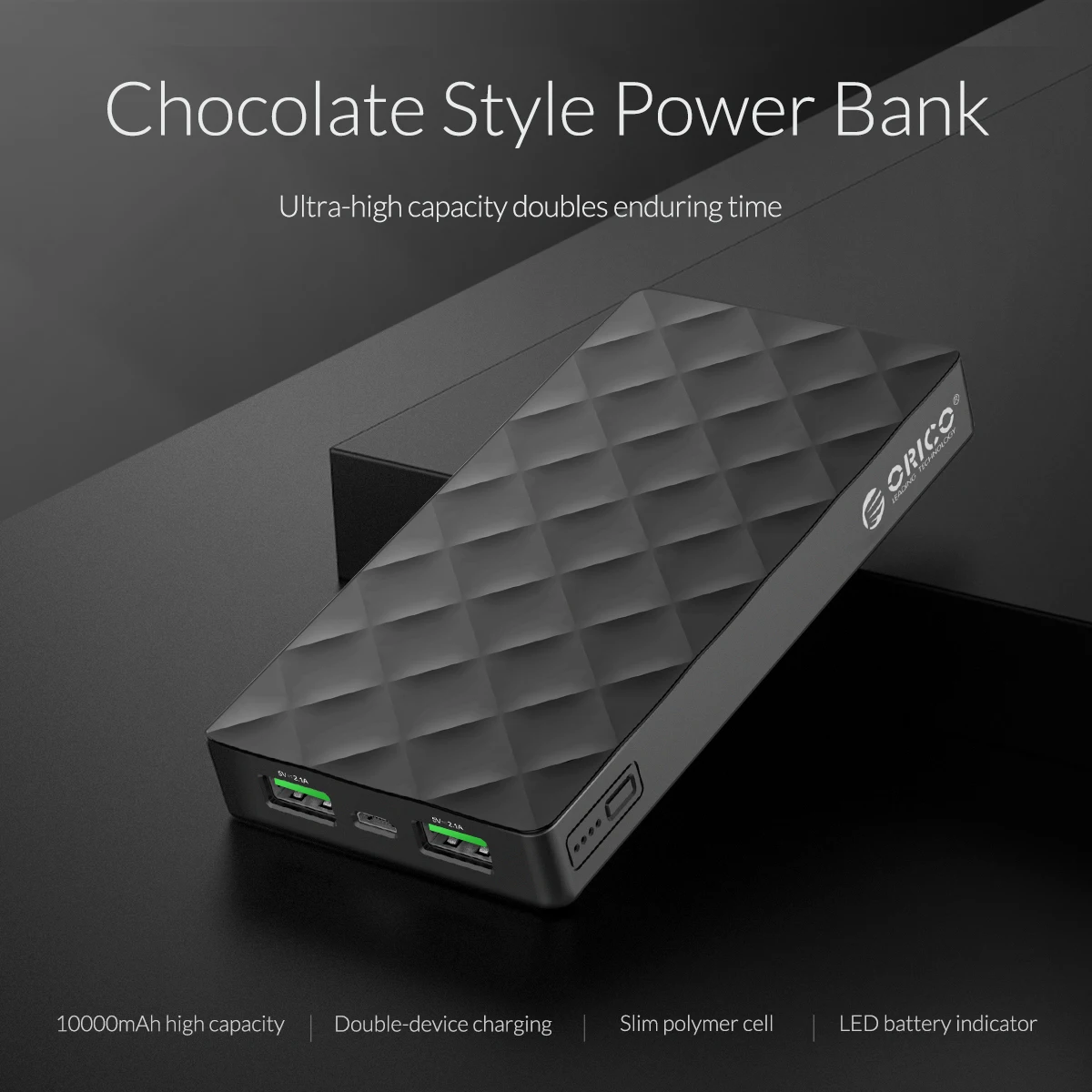 Внешний аккумулятор ORICO на 10000 мА · ч с двумя USB портами|battery micro usb|portable powerpower bank |