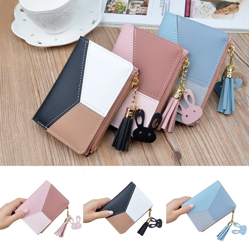 

Women's Wallet 2021 Cute Rabbit Pendant Short Wallet Small Fashion PU Card Holder Coin Purse Ladies Money Bag Кошелек Женский