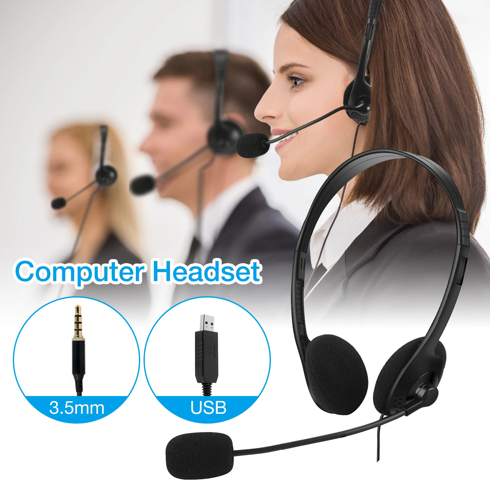 

Bluetooth 5.0 Headphone Wireless Headset With Noise-Suppressing Mic Handsfree Headphones For Office Outdoor