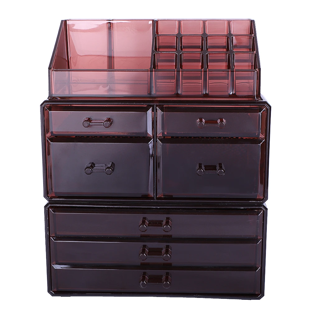 SF-1122-3 3pcs/Set Plastic cosmetics storage rack with 4 small & 3 large drawers Coffee