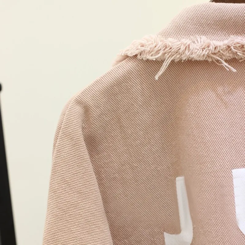 Женская джинсовая куртка бойфренда с буквенным принтом хлопковая Свободная