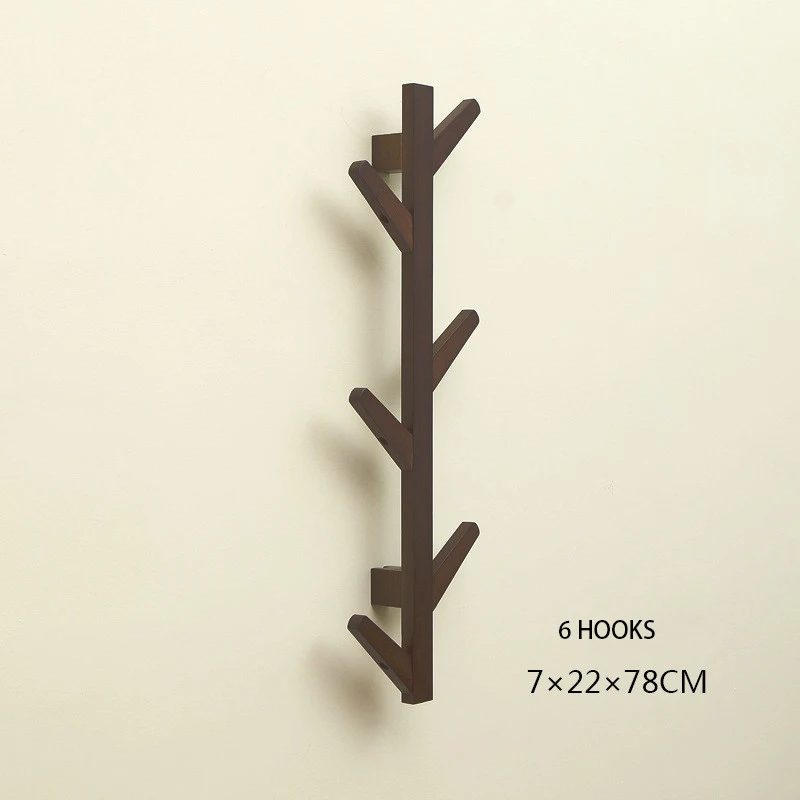 Dark Brown 6hooks Горячая 6/8 Крючки вешалка для пальто настенная сплошная деревянная стена висячая гостиная спальня Декоративная вешалка для одежды вся шляпа стойка бамбуковая мебель - Цвет: Dark Brown 6hooks