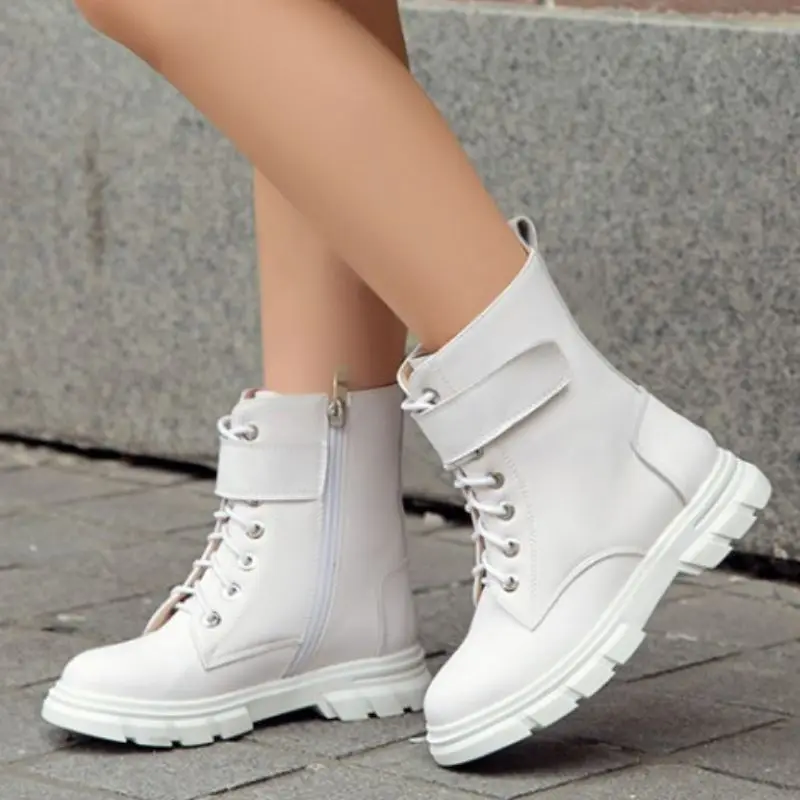 

KemeKiss Small Size 26-39Women Ankle Boots Pu Flats Cross Strap Zipper Shoes Buckle Warm Boots Winter Fashion Office Footwear