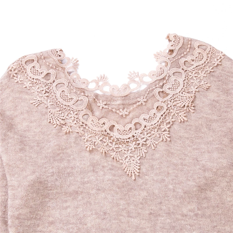 Осенняя Женская одежда сексуальный элегантный кружевной пуловер с открытой