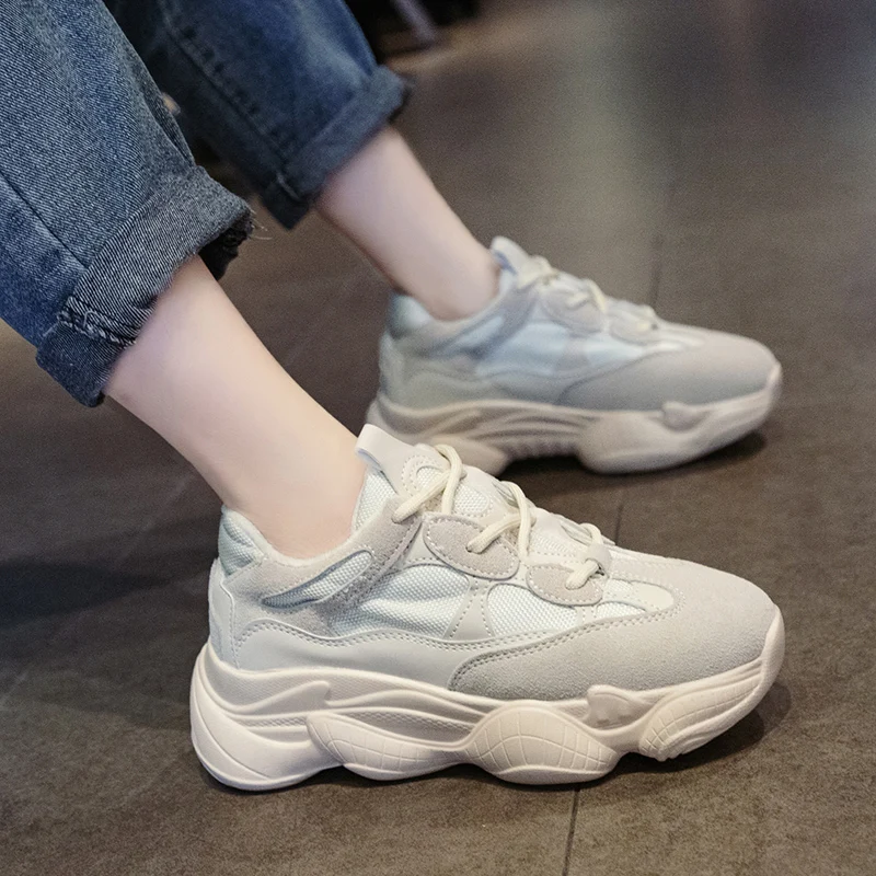 Обувь для папы дышащие женские кроссовки на массивном каблуке Новинка 2019 года