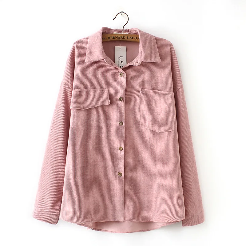 Прямая поставка Женская однотонная блузка Повседневная Вельветовая рубашка с