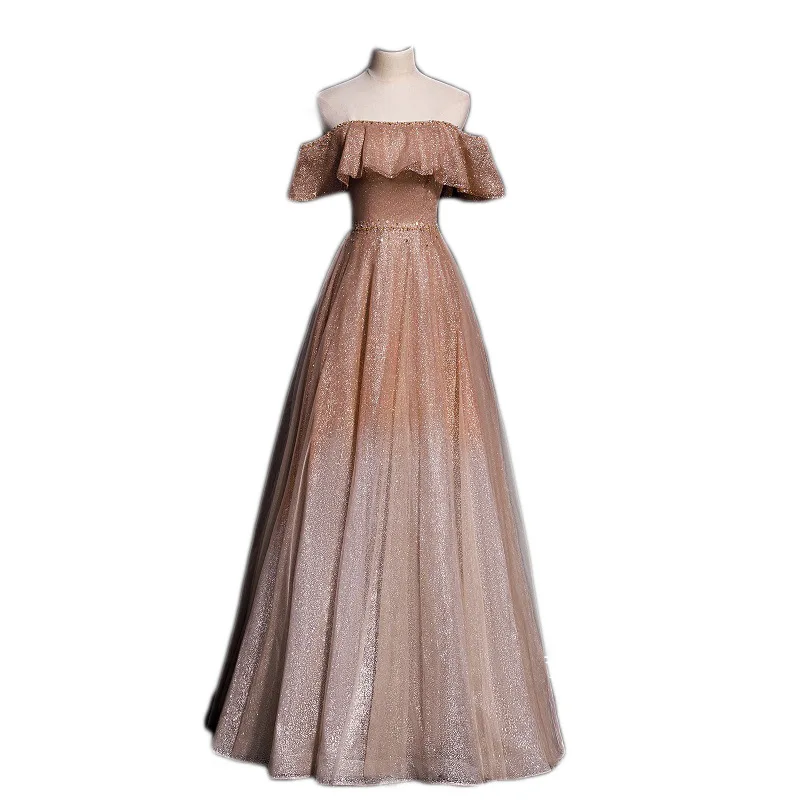 

Elegant Elegant Thin Dress Evening Dress Banquet Evening Dress Ruffled One-Shoulder Dress New Fashion Long One-Piece Dress