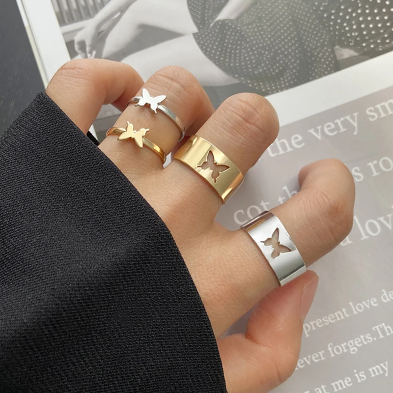 

Fashion Vintage Butterfly Rings For Women Jewelry Sets Aestethic Rings Grunge Gothic Accessories For Women Bulk Items Wholesale