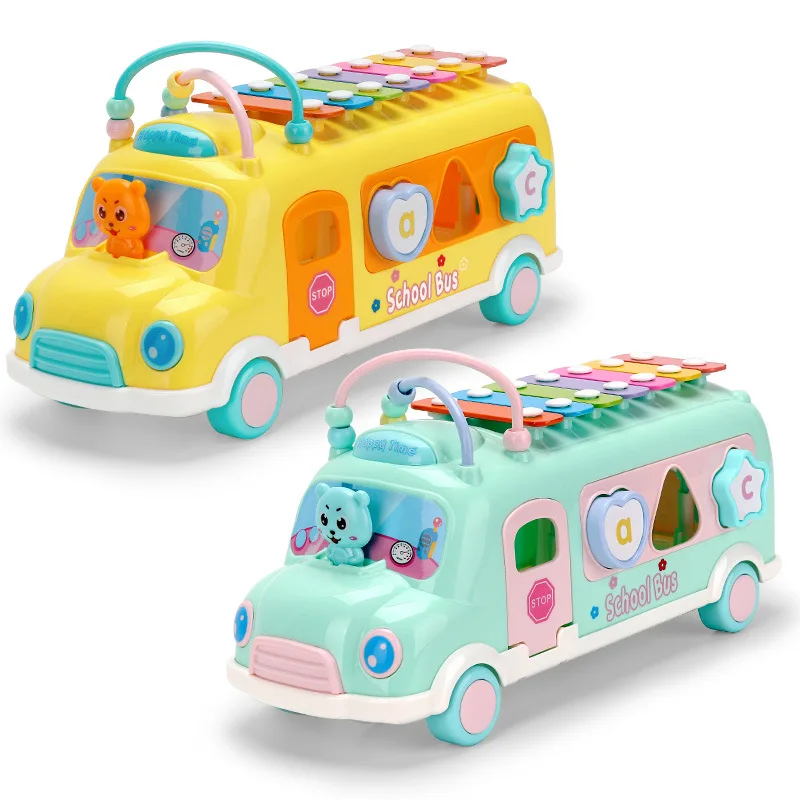 

Cute Bus Car Multi-function Educational toys The Beads Beat Music Education Hand Knocking Eight-tone Piano Car Toy For Children