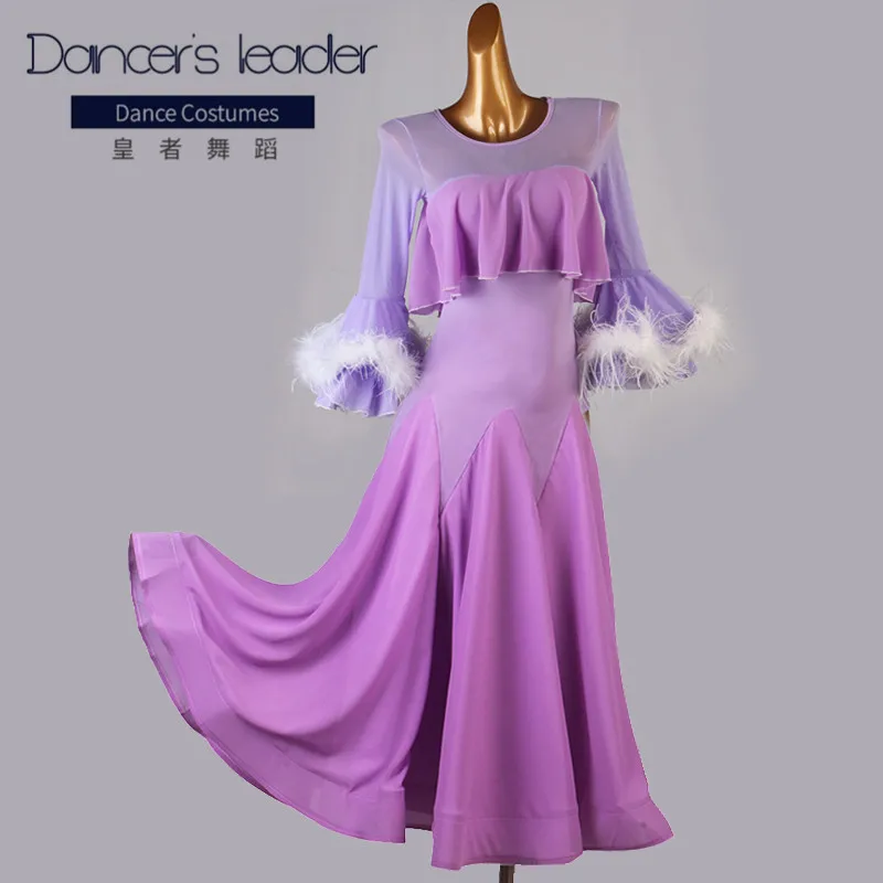 

Modern Dance Female Adult Child Elegant Lotus Leaf Collar Dress Ballroom Dancewear Profession Performance Skirt High-end Custom
