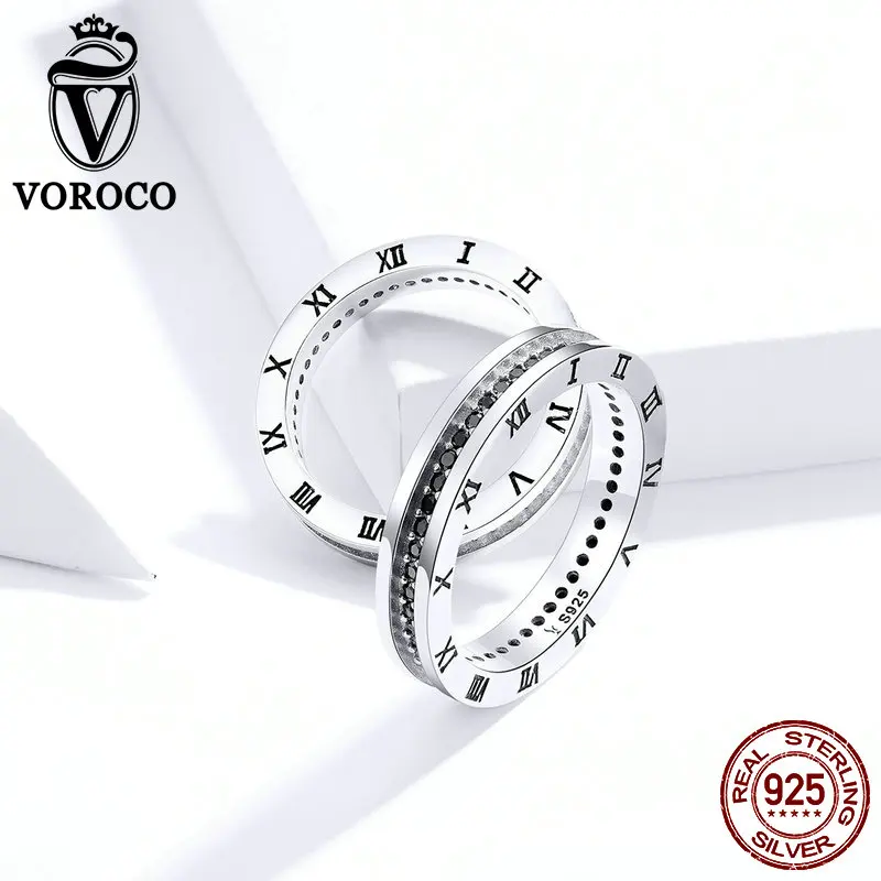 Кольца для пар VOROCO BKR610 настоящее 925 пробы Серебряное кольцо Изящные Ювелирные