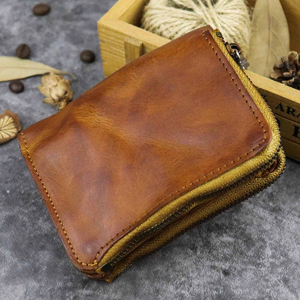 Мини портмоне унисекс из натуральной кожи Мужской винтажный тонкий кошелек