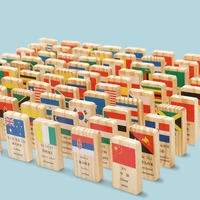 100pcs domino blocks wooden toys multilingual country national flag understanding the world early education cognitive game gift