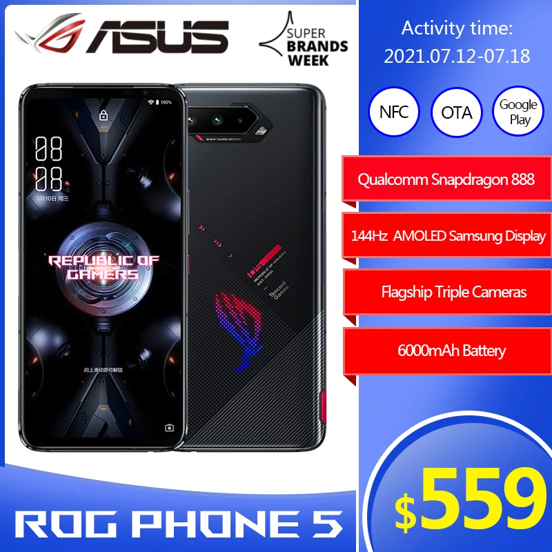 Глобальная прошивка Asus ROG Phone 5 Pro Ultimate 5G игровой телефон 144 Гц Дисплей Snapdragon 888 6000