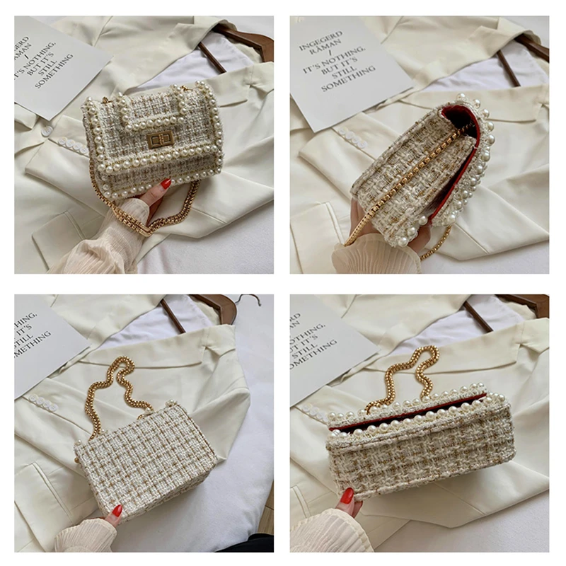 

Crossbody Bags For Women 2020 Handbag Cotton And Hemp Material Shoulder Bag With Pearl Decoration Bolsos Mujer De Marca Famosa