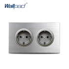 Настенная электрическая розетка Wallpad gray 2 Gang Double EU, 146*86 мм, серебристая матовая алюминиевая панель, двойная рамка