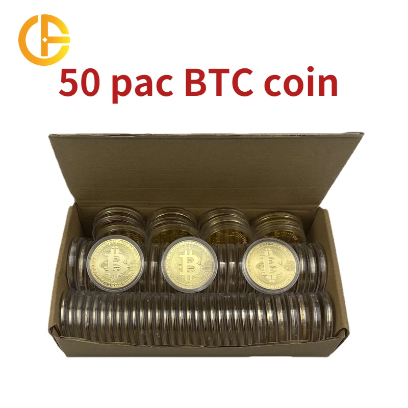 50 шт./лот Биткоин Набор монет металлические позолоченные BTC монеты криптовалюты