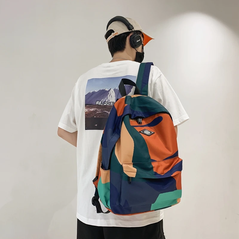 

Trend Panelled Men's Backpack Hip Hop Graffiti School Backpacks for Boys Fashion Teenagers Bookbag Waterproof Oxford Bag Unisex