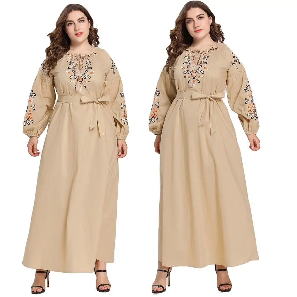 2019 этнический стиль мусульманских женщин вышивка абайя Платье макси с длинным