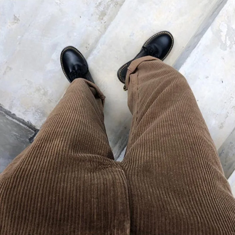 

Winter Casual Long Pants Harajuku Streetwear Beige Trousers 2021 Loose Corduroy Pants Women Wide Leg High Waist Trousers Autumn