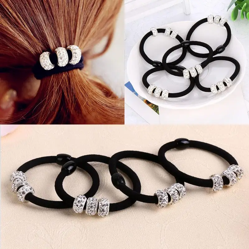 

5pcs / Lot Rhinestone Bead Rubber Headbands Beautiful High Elastic Hair Fashion Crystal Hairbands Hair Bands Ring Ponytail B0D0