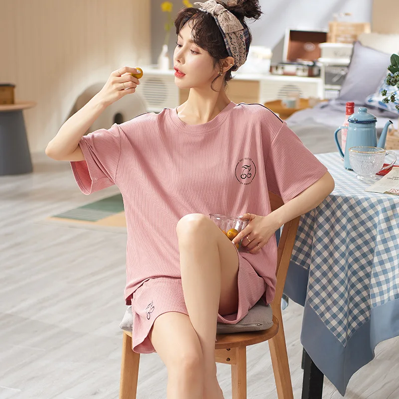 

Trendy Soft Blue Stripe Splicing Ladies Nightwear Pajamas Sets Women Ins Fashion Chic Summer Korean Kawaii Schoolgirls Sleepwear